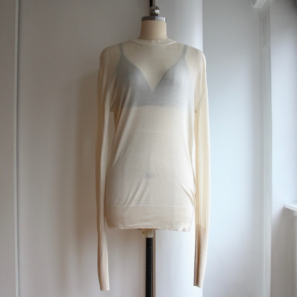Celine Tops - Céline Mulberry Silk Sheer Knit Long Sleeve Top
